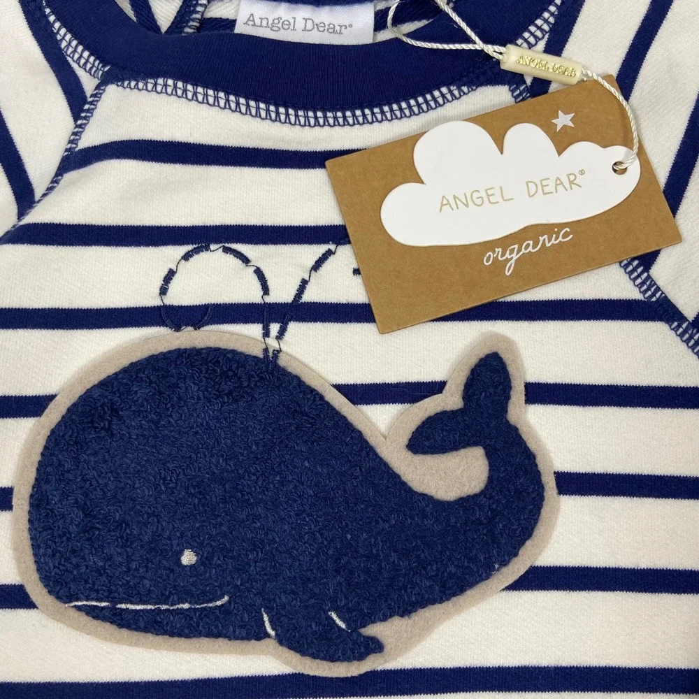 Angel Dear Boys Size 6‎ Navy Organic Cotton Whale Sweatshirt and Shorts Set NEW